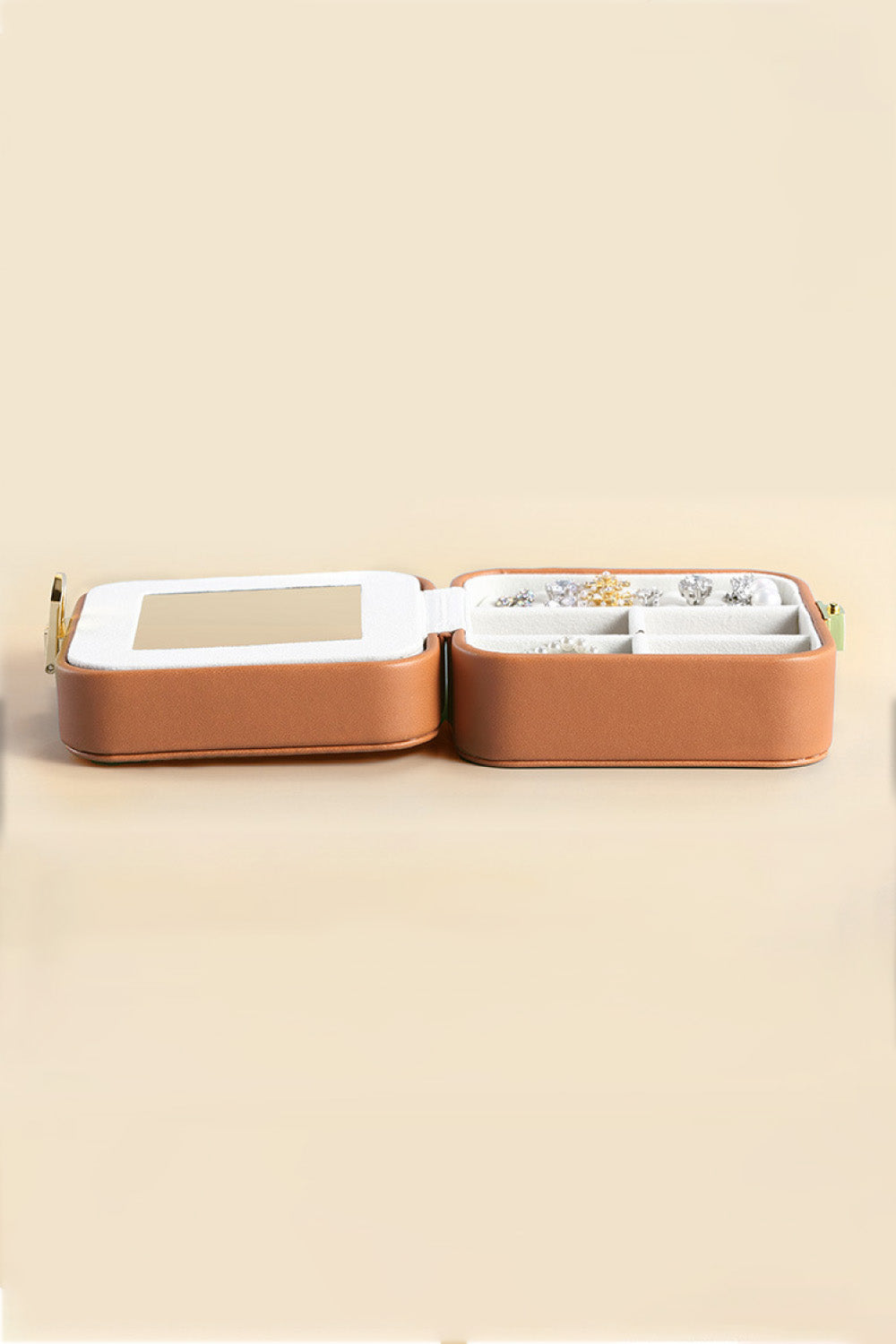 Square PU Leather Jewelry Box in elegant design, showcasing its compact size and luxurious PU leather material.