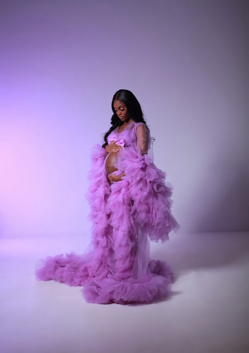 A beautiful handmade tulle robe in various colors, showcasing its elegant design and comfortable fit, perfect for photoshoots and special occasions.