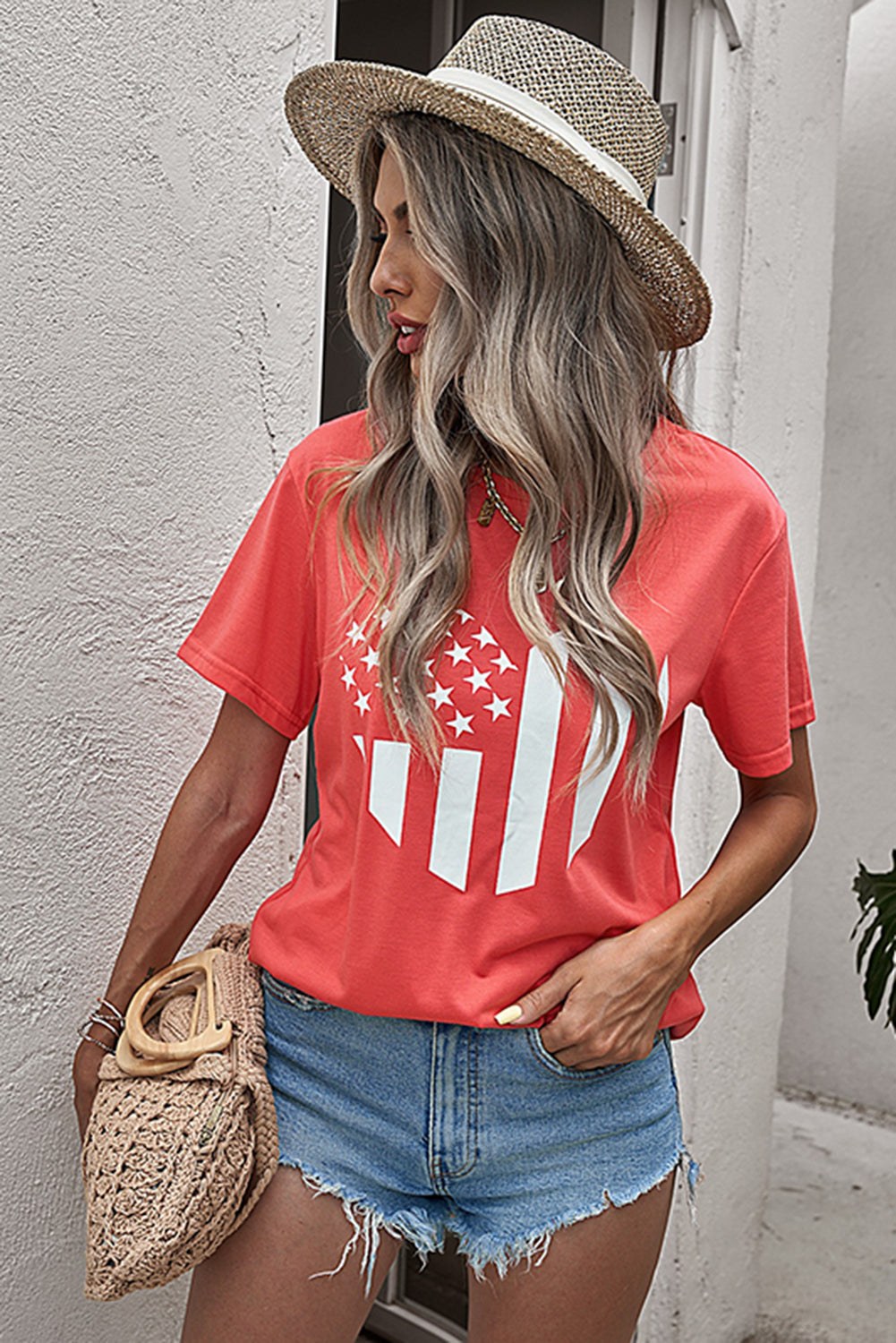 Stars and Stripes Graphic Tee Shirt featuring a vibrant patriotic design with a round neck and short sleeves.