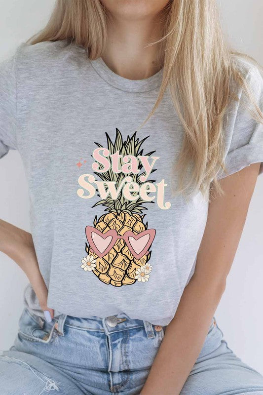 Stay Sweet Graphic Tee featuring a stylish design with a positive message, made from high-quality cotton and polyester blend.