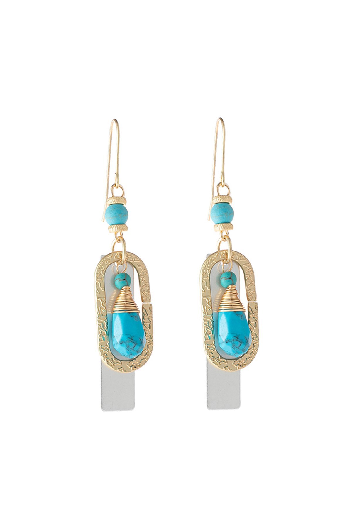 Elegant Stone Charm Drop Earrings featuring feather etched design and natural stone accents, perfect for modern styling.