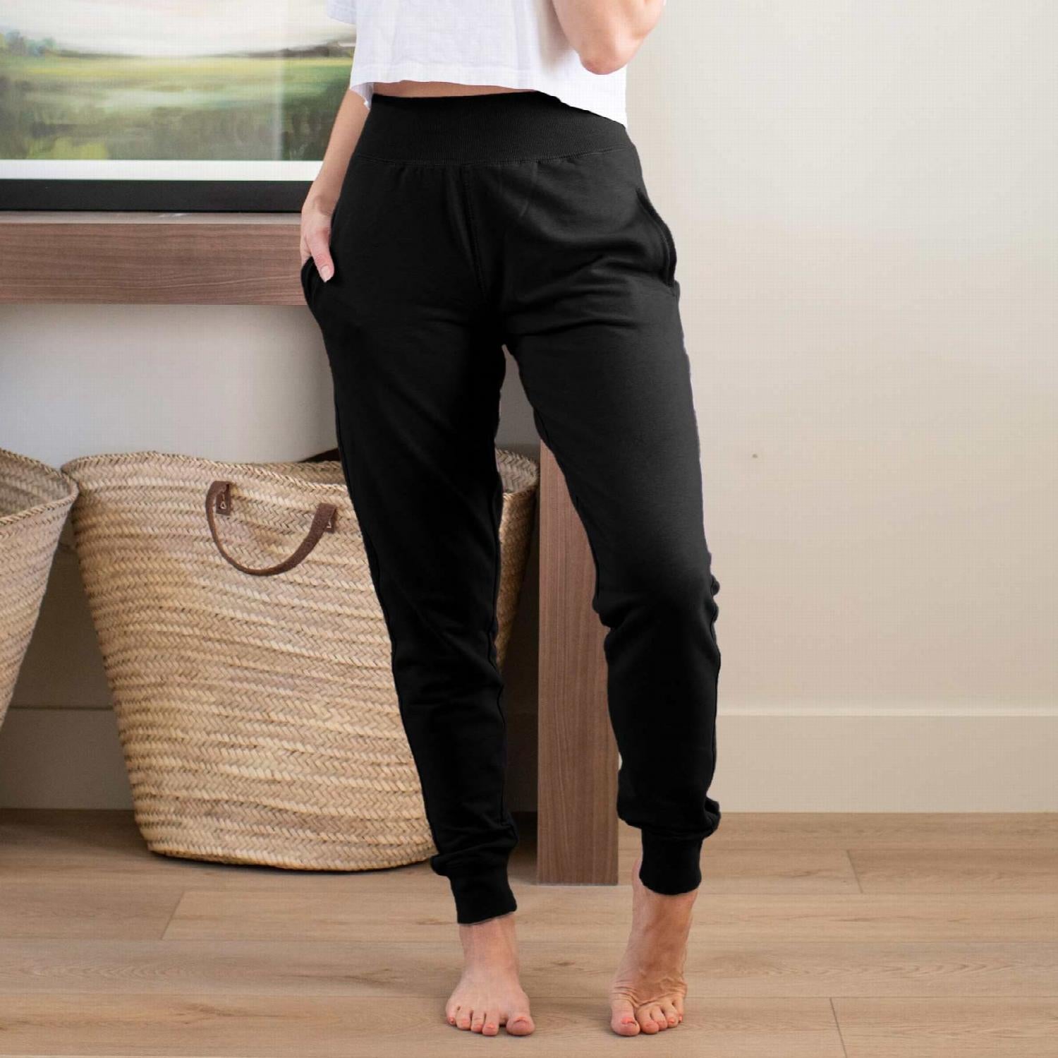 A pair of Stretch Terry Basic Wide Elastic Waistband Joggers in a stylish color, showcasing the wide elastic waistband and fitted ankles.