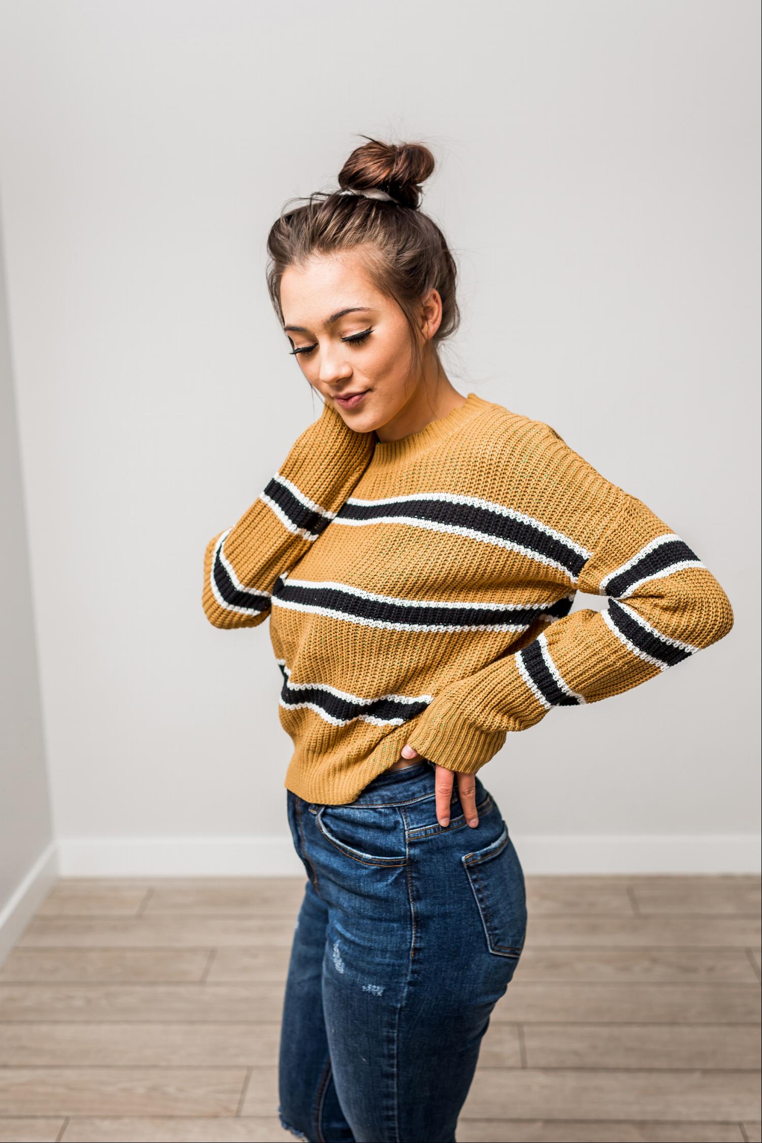 A stylish Stripe Dolman Sleeve Boxy Sweater Knit Top featuring a boatneck design and roomy bat style sleeves, perfect for fall layering.