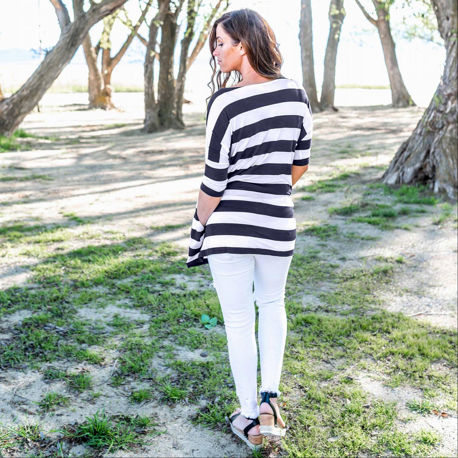 Striped Shoulder Boxy Top featuring a drop shoulder design, perfect for casual wear.