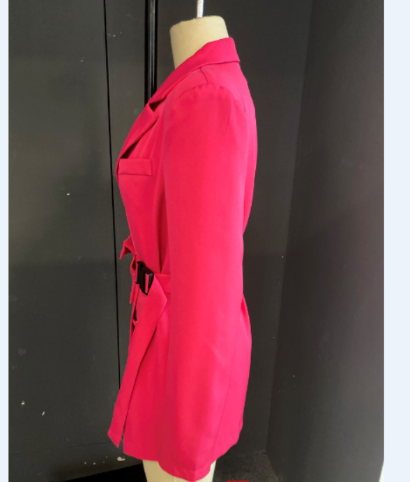 A stylish female suit jacket designed for spring and summer 2021, featuring a slim fit and elegant commuter style.