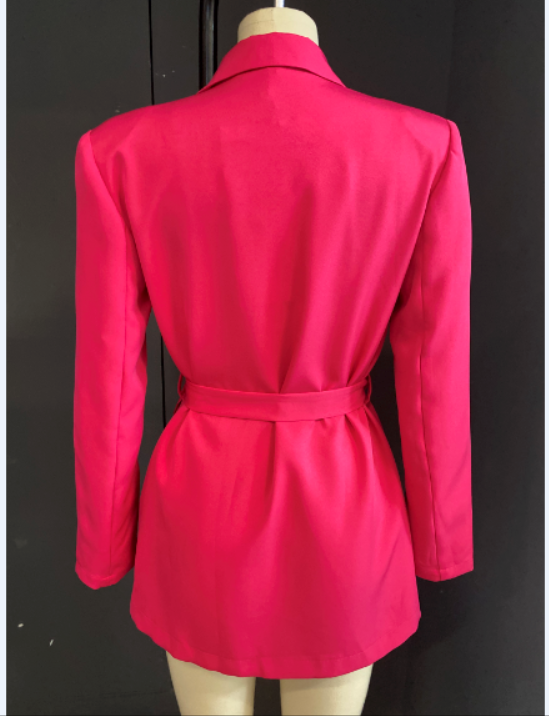 A stylish female suit jacket designed for spring and summer 2021, featuring a slim fit and elegant commuter style.