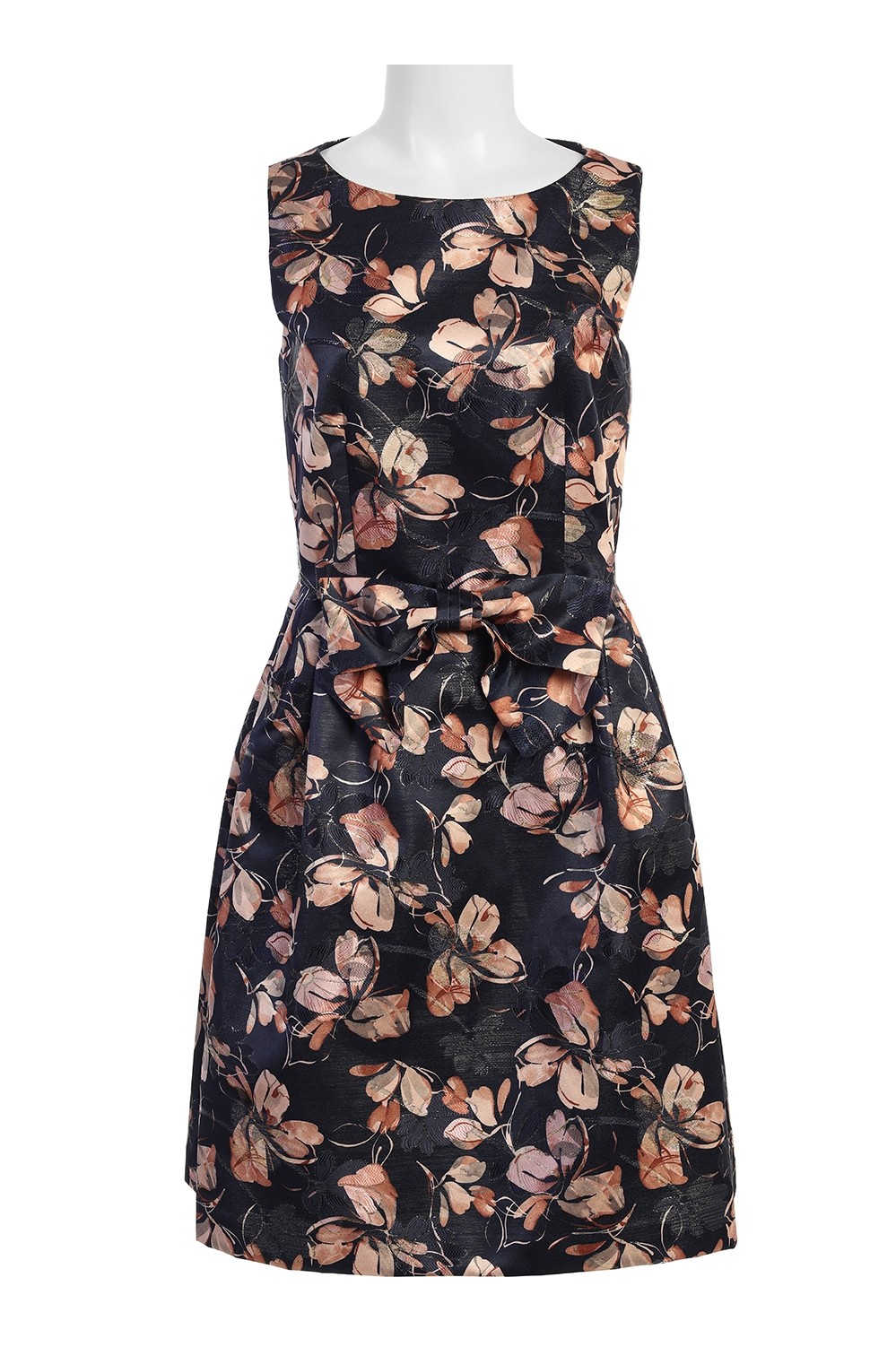 Floral sleeveless dress with bow.