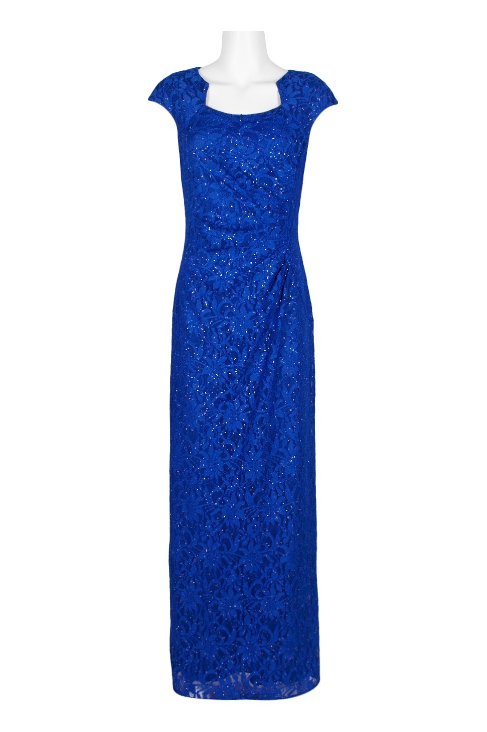 Blue glittery lace evening gown.