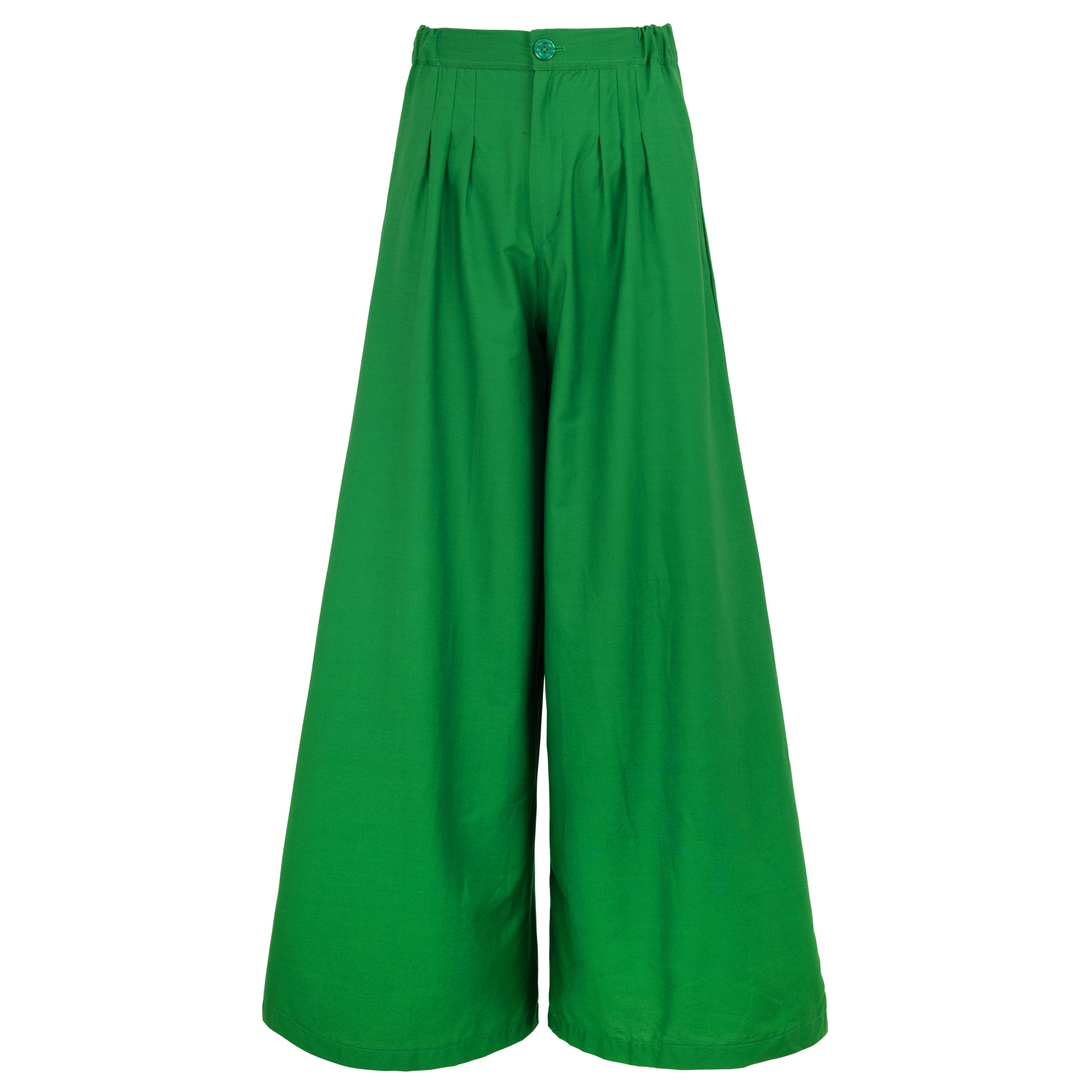 TAYLOR Wide-leg Palazzo Pants in vibrant Kelly Green, showcasing a high-rise waist and wide-leg silhouette, perfect for summer styling.