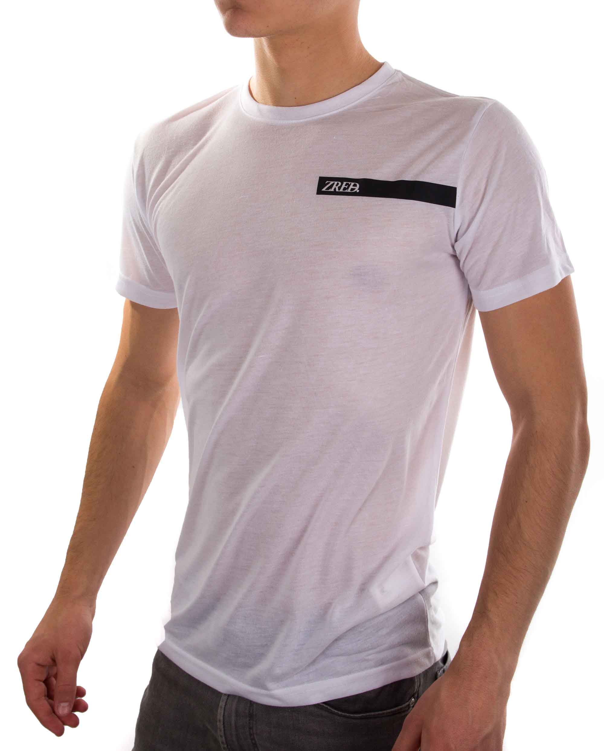 Stylischer weißer Tee stripedout für Herren, ideal für Freizeit und Sport, aus 100% Polyester gefertigt.