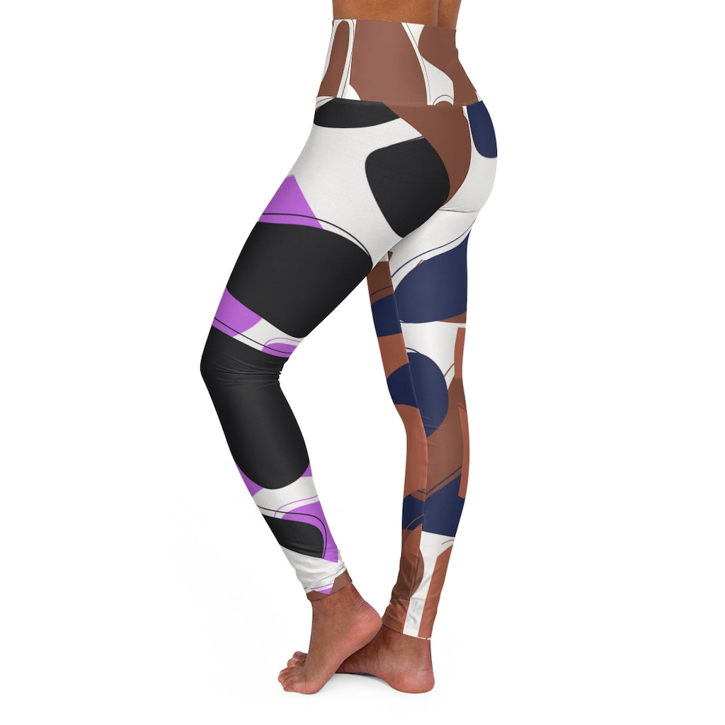 The Annu Printed Leggings OS featuring vibrant prints and a skinny fit, showcasing the double-layer waistband and color-matched seams.