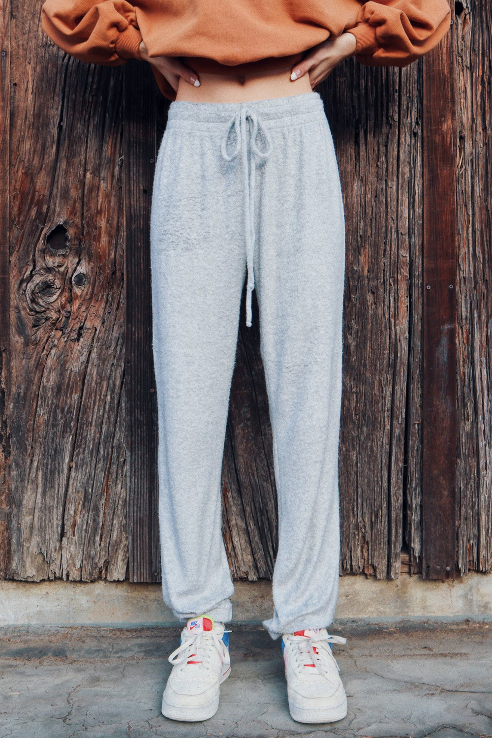 A pair of stylish Heather Gray Bamboo Joggers with a relaxed fit and drawstring waistband, showcasing their soft texture and eco-friendly material.