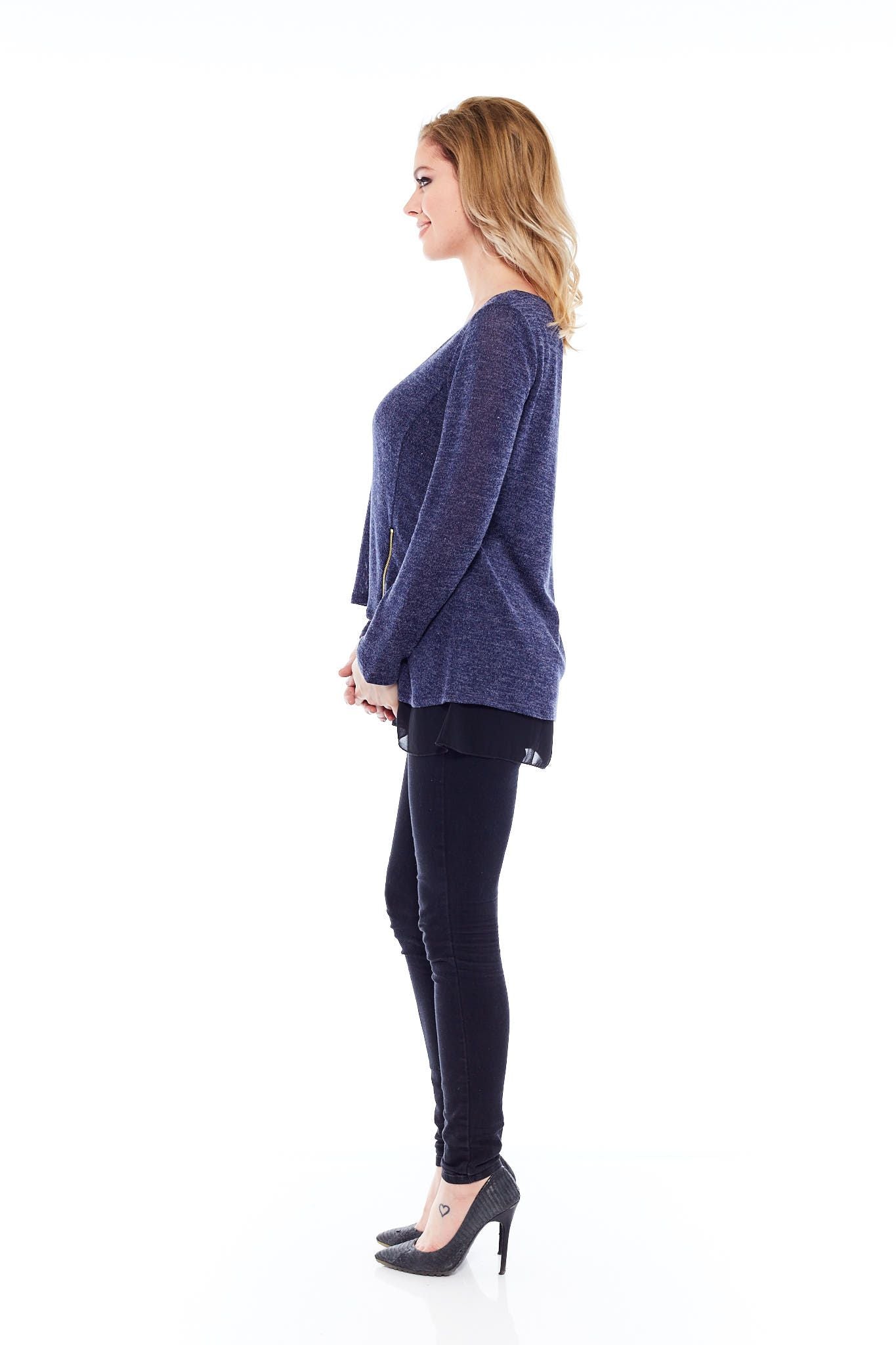 A stylish Day Out Top in Classic Basic Blue featuring a slouchy neck and flayer zip detail, perfect for casual outings.