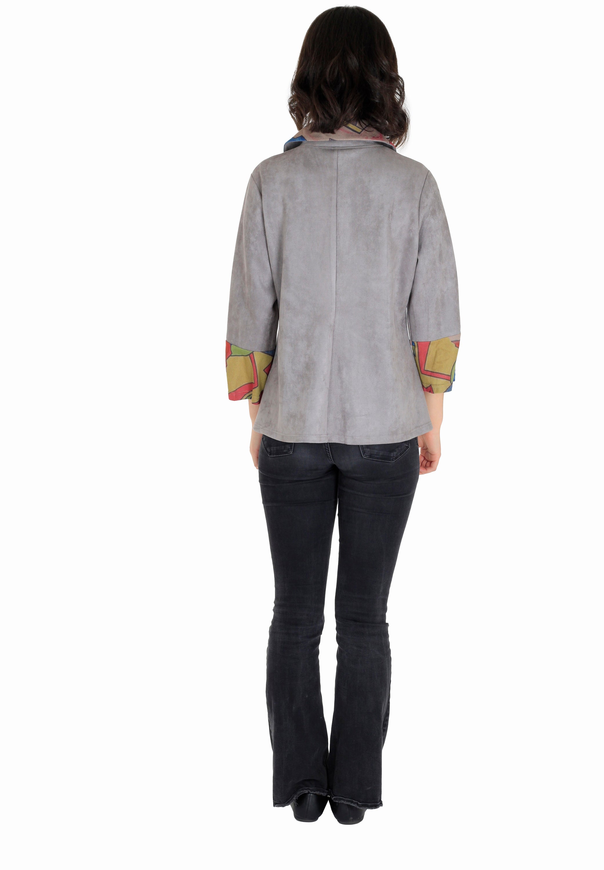 Fashion Grey Jacket designed for sunny days, featuring 3/4 sleeves and button detail on the back.