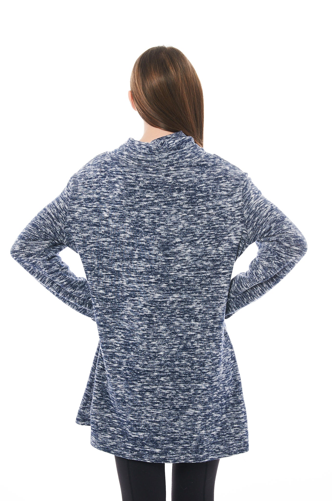 A stylish blue tunic featuring a crew neck and button detail, flared bottom, perfect for casual outings.