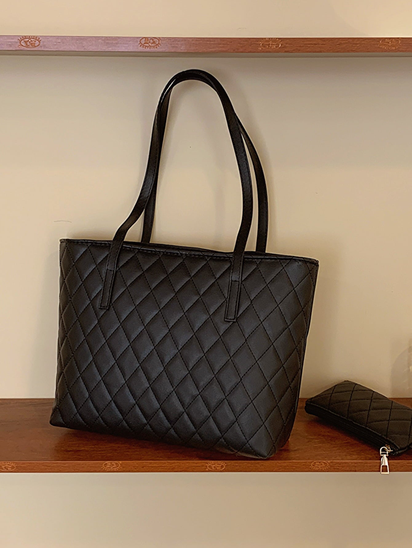 Three-piece vegan leather bag set featuring a medium handbag and two smaller bags in solid pattern, showcasing high-quality PU leather.