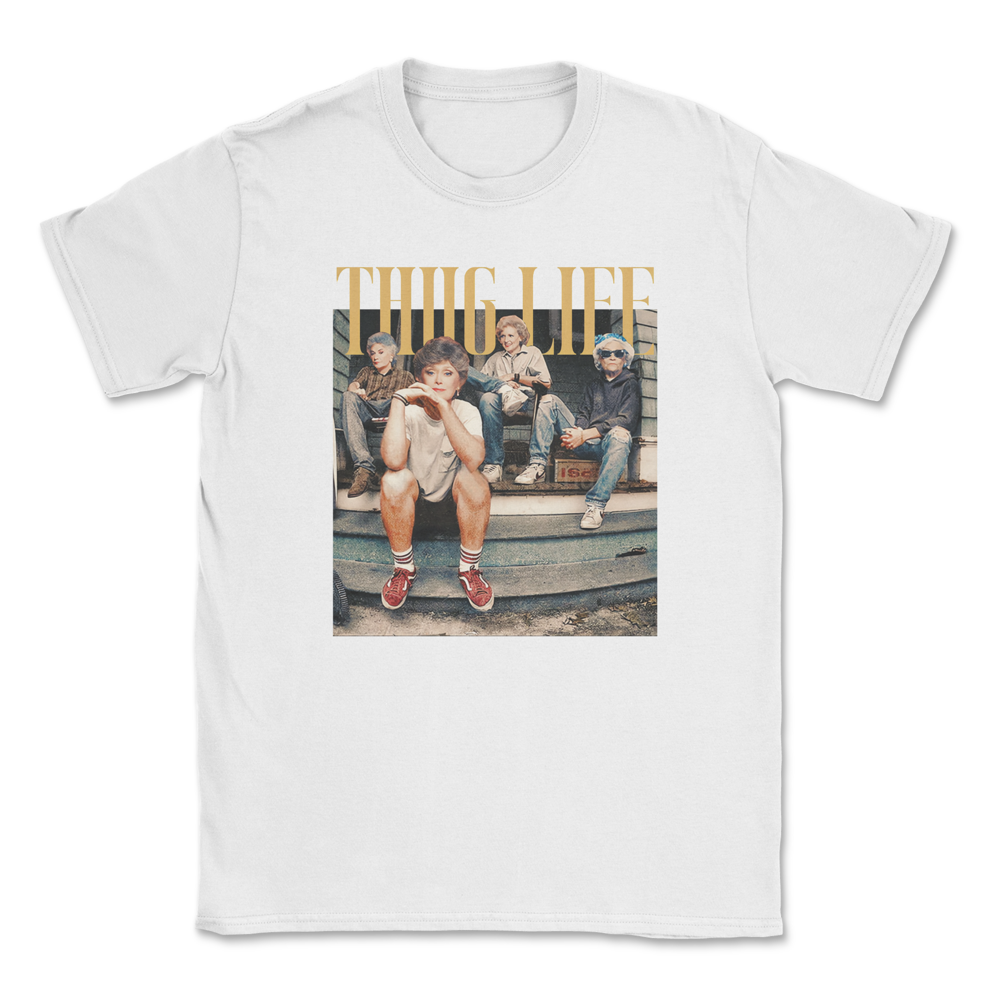 Thug Life Retro Tee featuring Golden Girls design, showcasing vibrant colors and unisex fit.