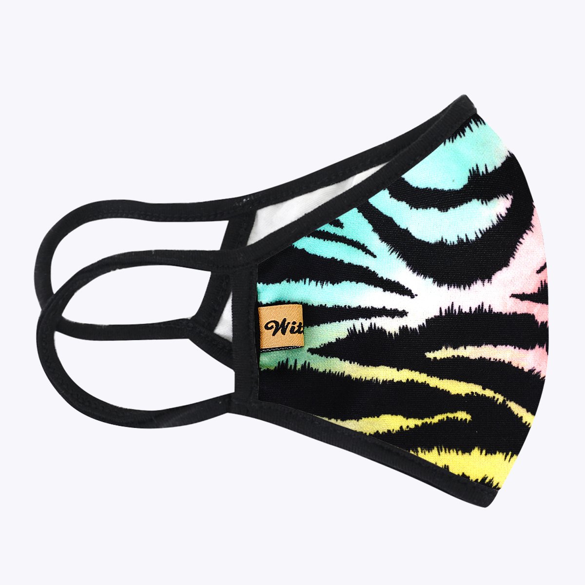 Tie Dye Animal 3-Layered Face Cover featuring a vibrant tie dye pattern with animal prints, made from polyester and cotton, suitable for unisex wear.