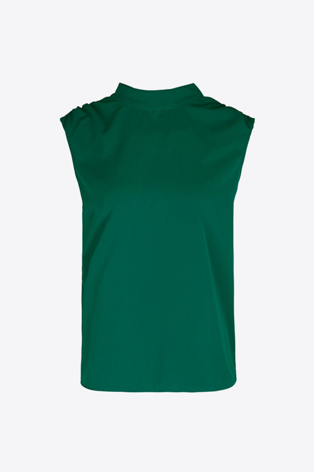 A stylish Tied Mock Neck Blouse in solid color, featuring a chic tie detail and sleeveless design, perfect for casual wear.