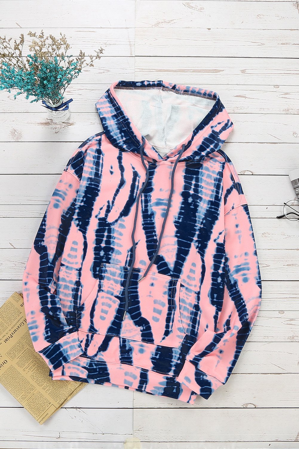 A stylish tie-dye print pullover hoodie featuring vibrant colors and a comfortable fit, perfect for casual wear.