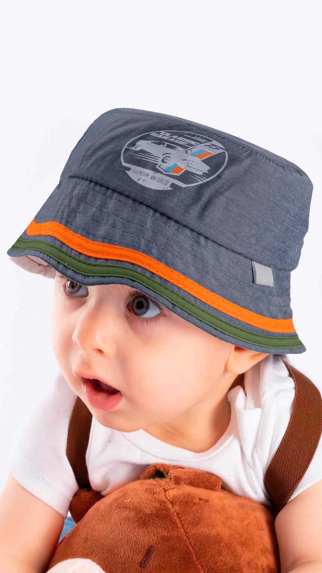 A stylish Toddler Fedora summer hat for kids featuring a fun cartoon car print, made from soft and breathable material.