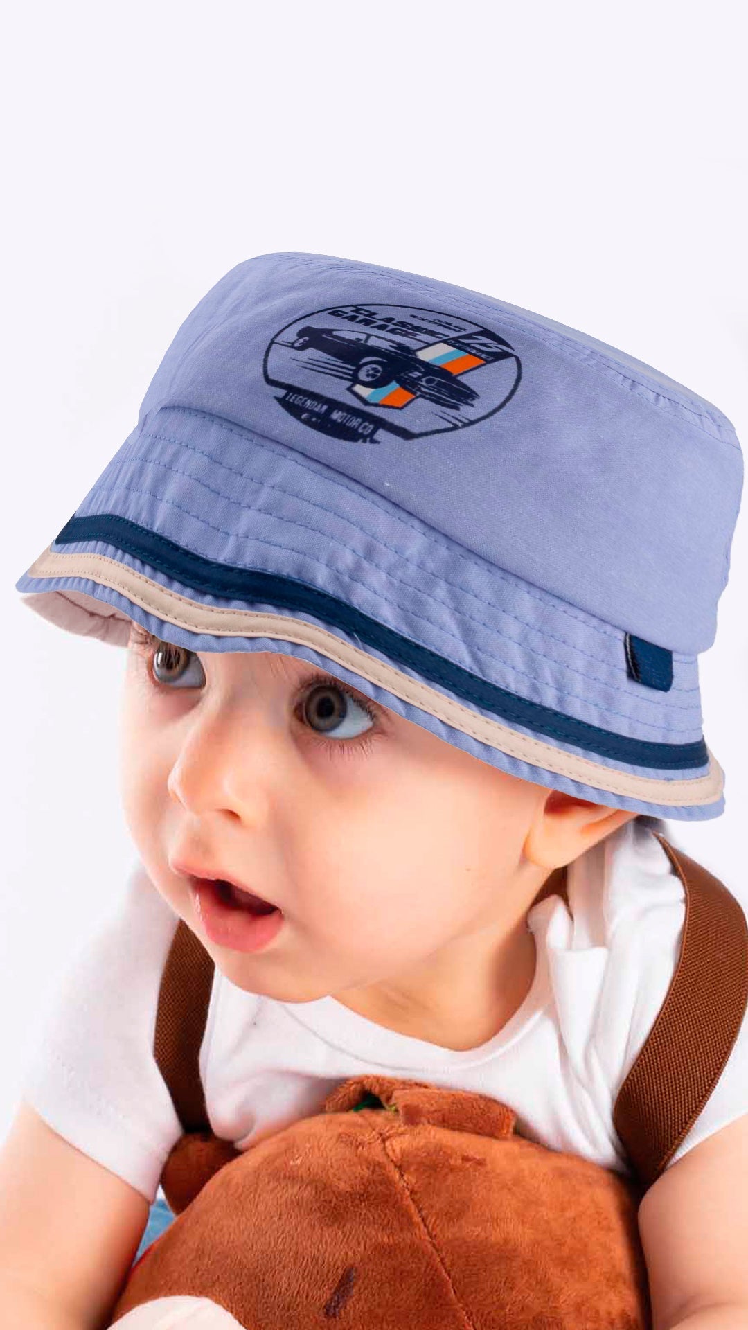 A stylish Toddler Fedora summer hat for kids featuring a fun cartoon car print, made from soft and breathable material.