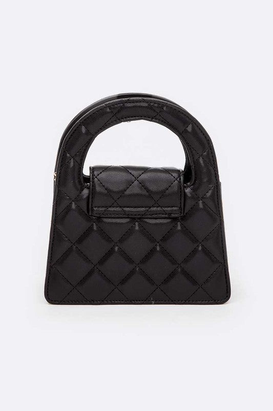 Top Handle Convertible Quilted Clutch Swing Bag in elegant vegan leather with shoulder chain.