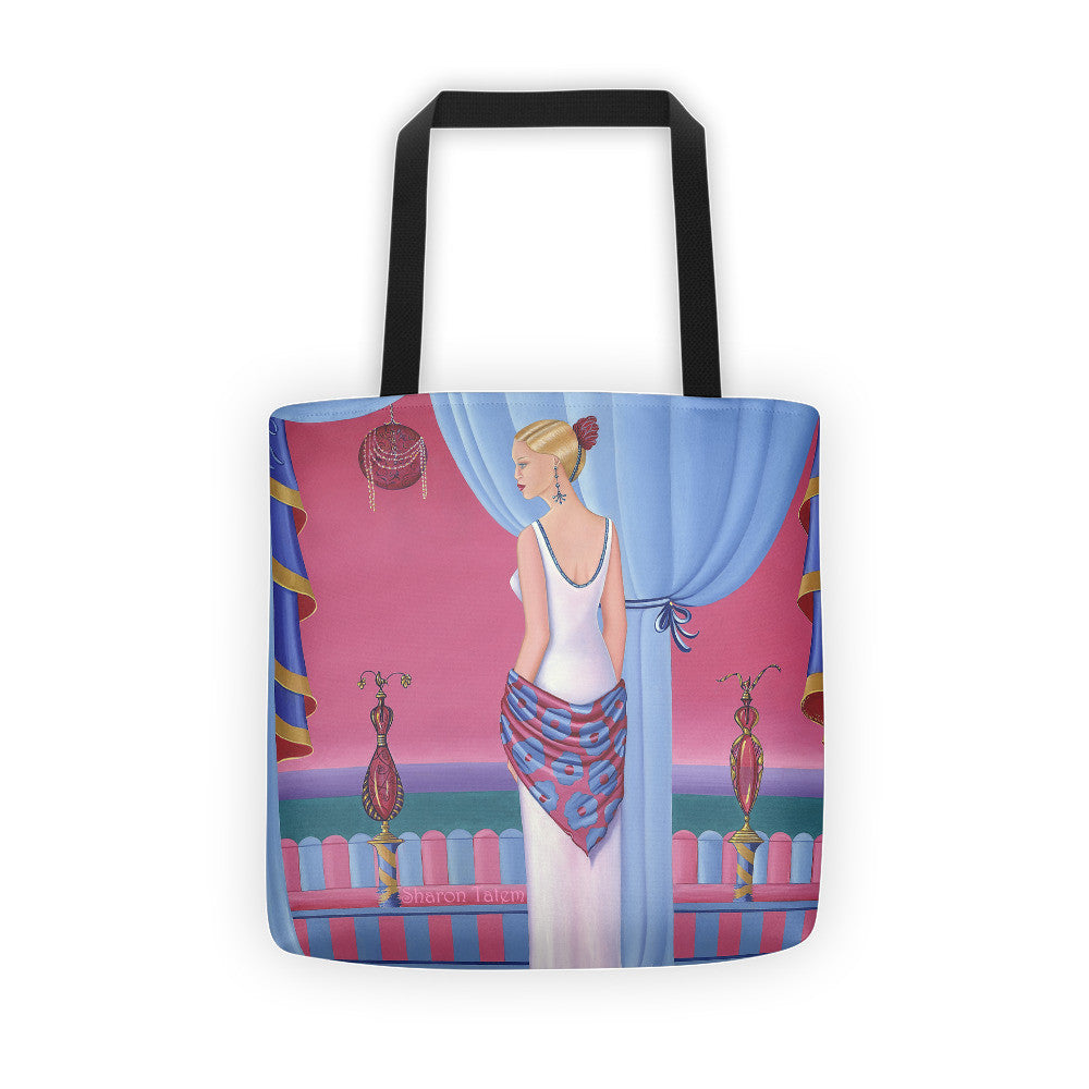 Stylish Tote Bag Perfume Canvas Bag with vibrant printed design, dual cotton handles, perfect for beach outings.