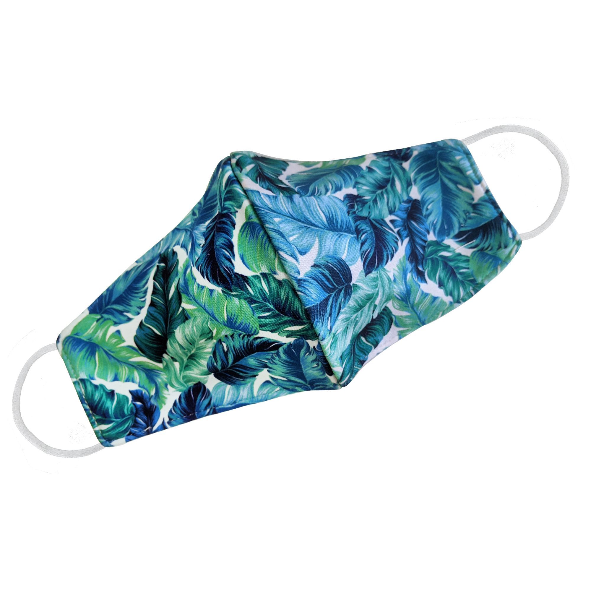 Tropical Banana Leaves Face Mask featuring vibrant green leaf patterns, designed for style and comfort.