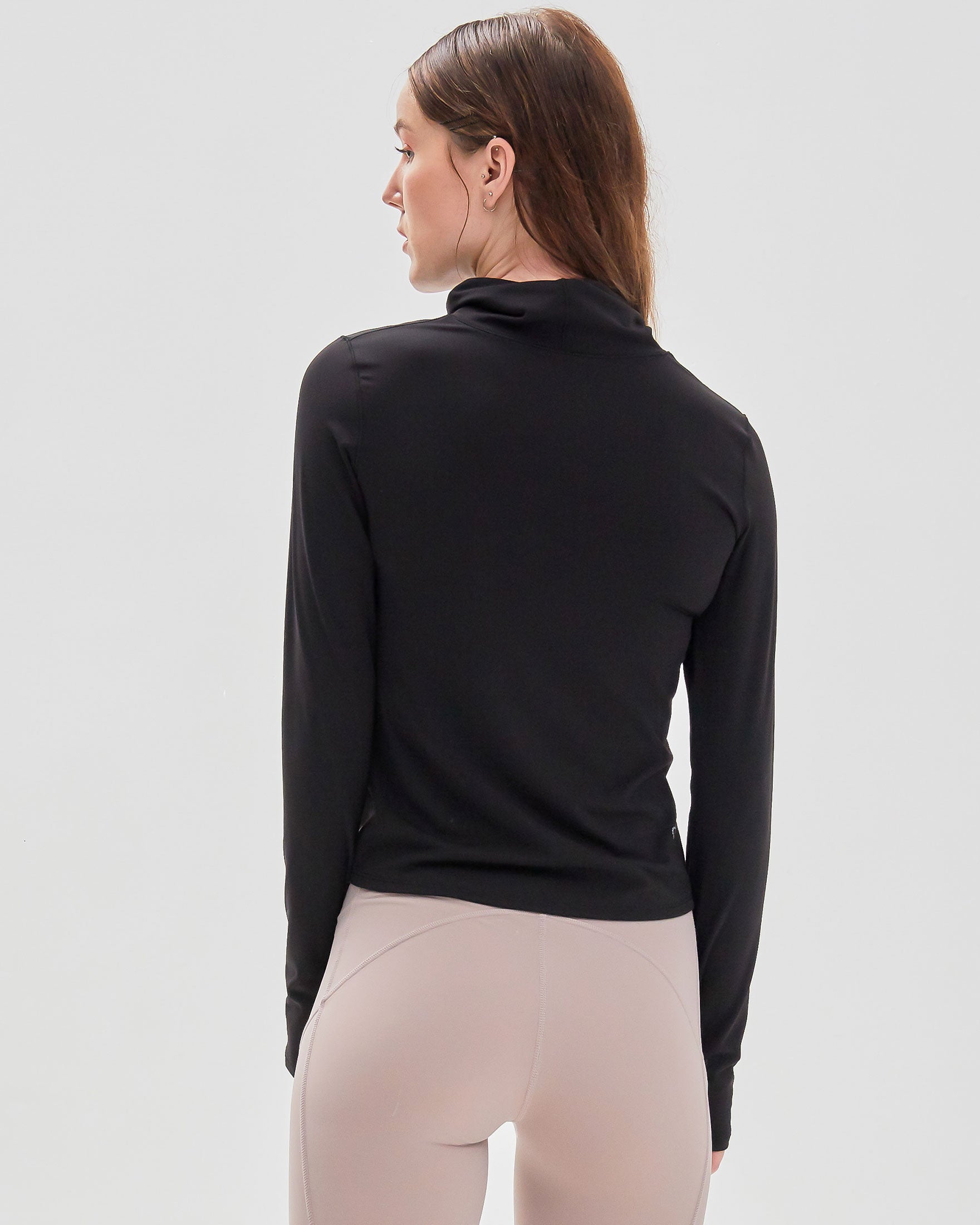 Turtle Cowl Neck Coziplex™ Long Sleeve in soft textured fabric, featuring a stylish design with thumbholes and mid-length crop.