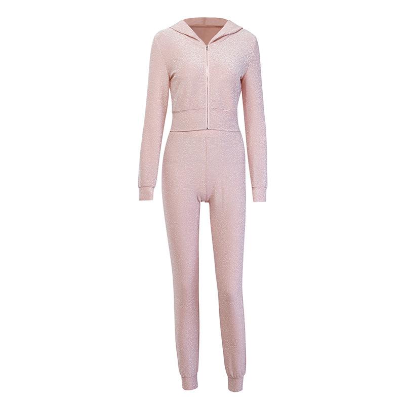 Glamaker women's two-piece suit hoodie overalls jumpsuit romper in solid color, showcasing a stylish and sexy design.