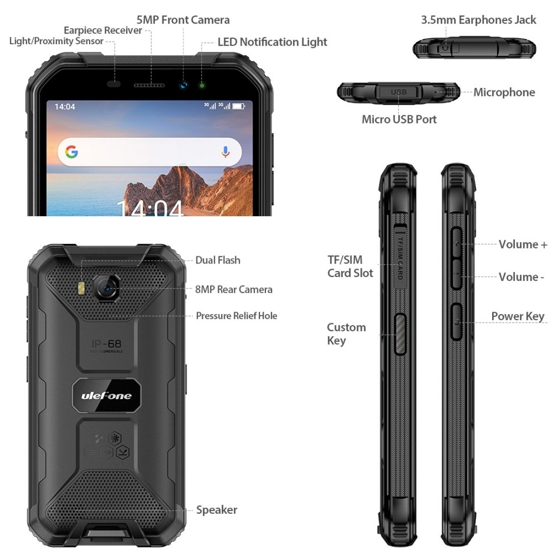 Ulefone Armor X6 rugged phone showcasing its durable design, waterproof features, and vibrant display.