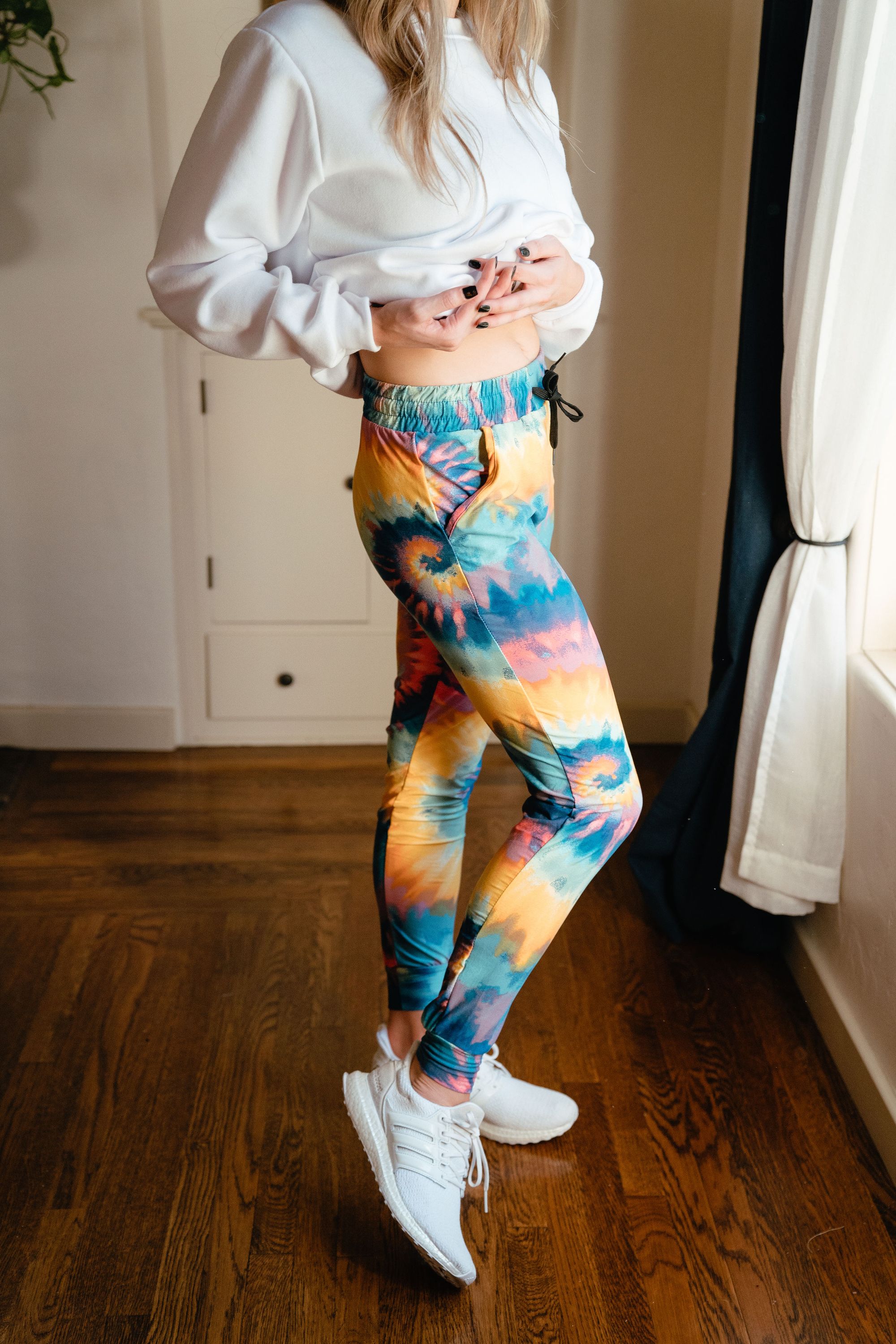 Ultra Soft Joggers Rainbow featuring a vibrant rainbow design, made from soft polyester and spandex blend for ultimate comfort.