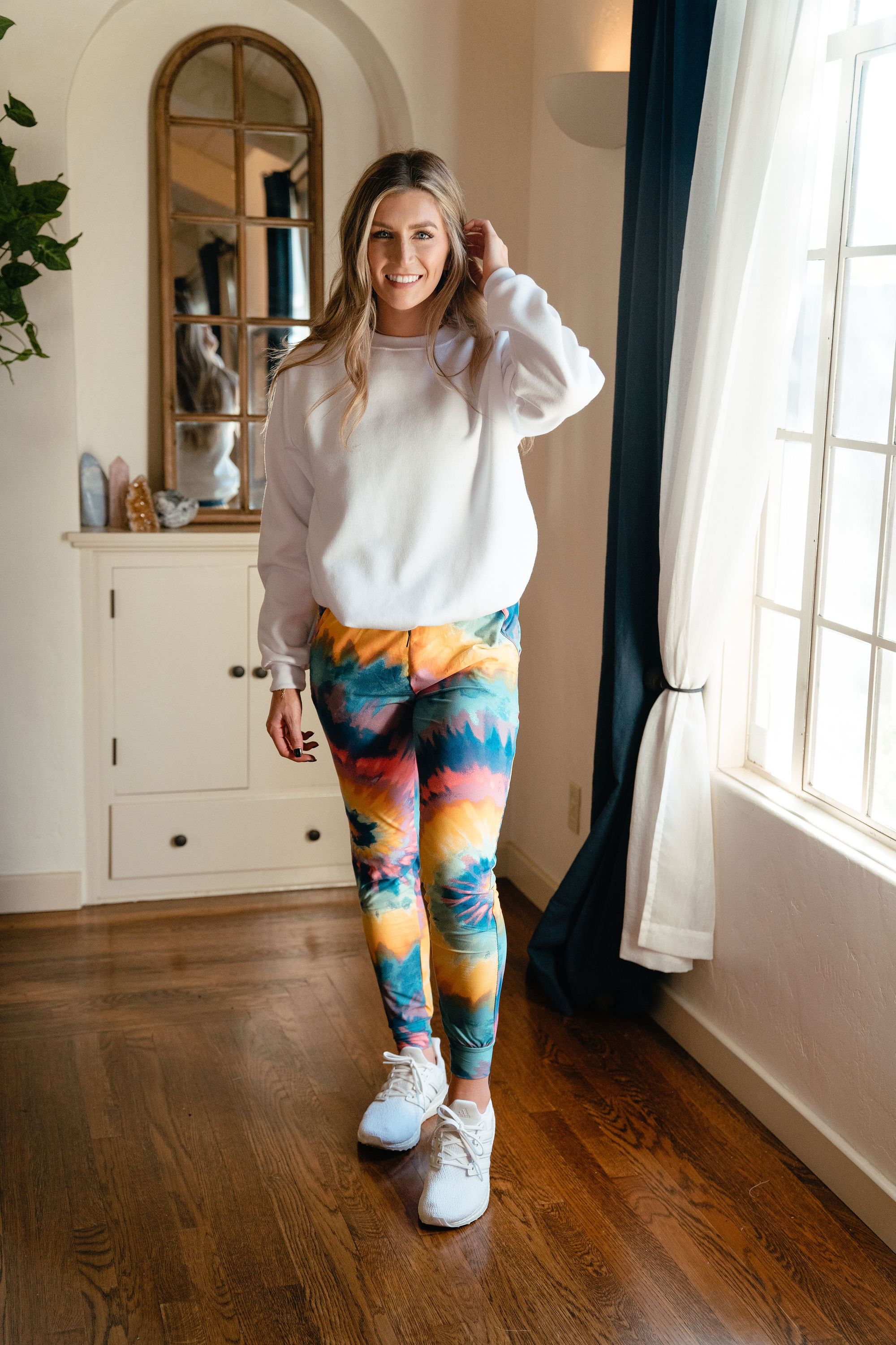 Ultra Soft Joggers Rainbow featuring a vibrant rainbow design, made from soft polyester and spandex blend for ultimate comfort.