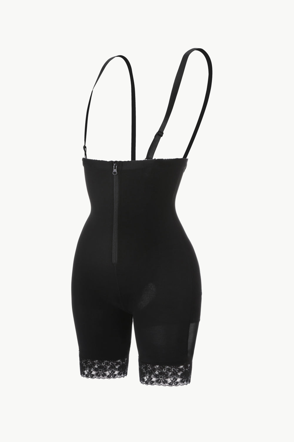 Under-Bust Zip-Up Shapewear with Shorts in solid color, showcasing its zipper and lace features, designed for comfort and style.