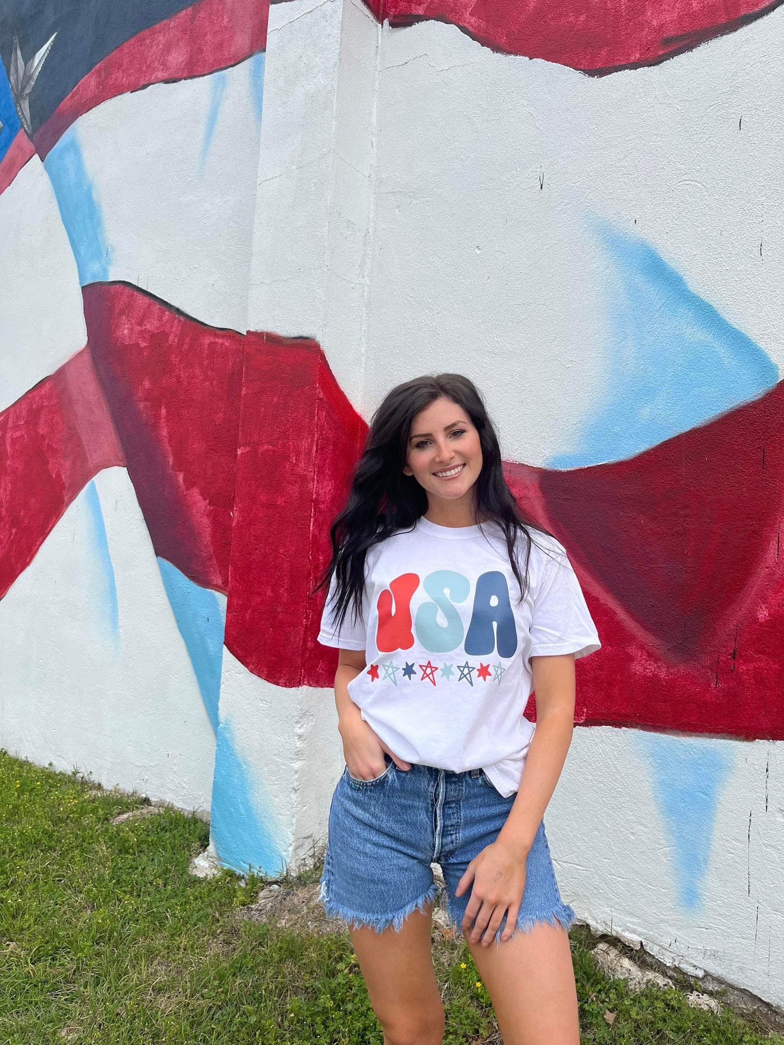 USA Stars Tee in white and grey, showcasing American pride with a comfortable fit.