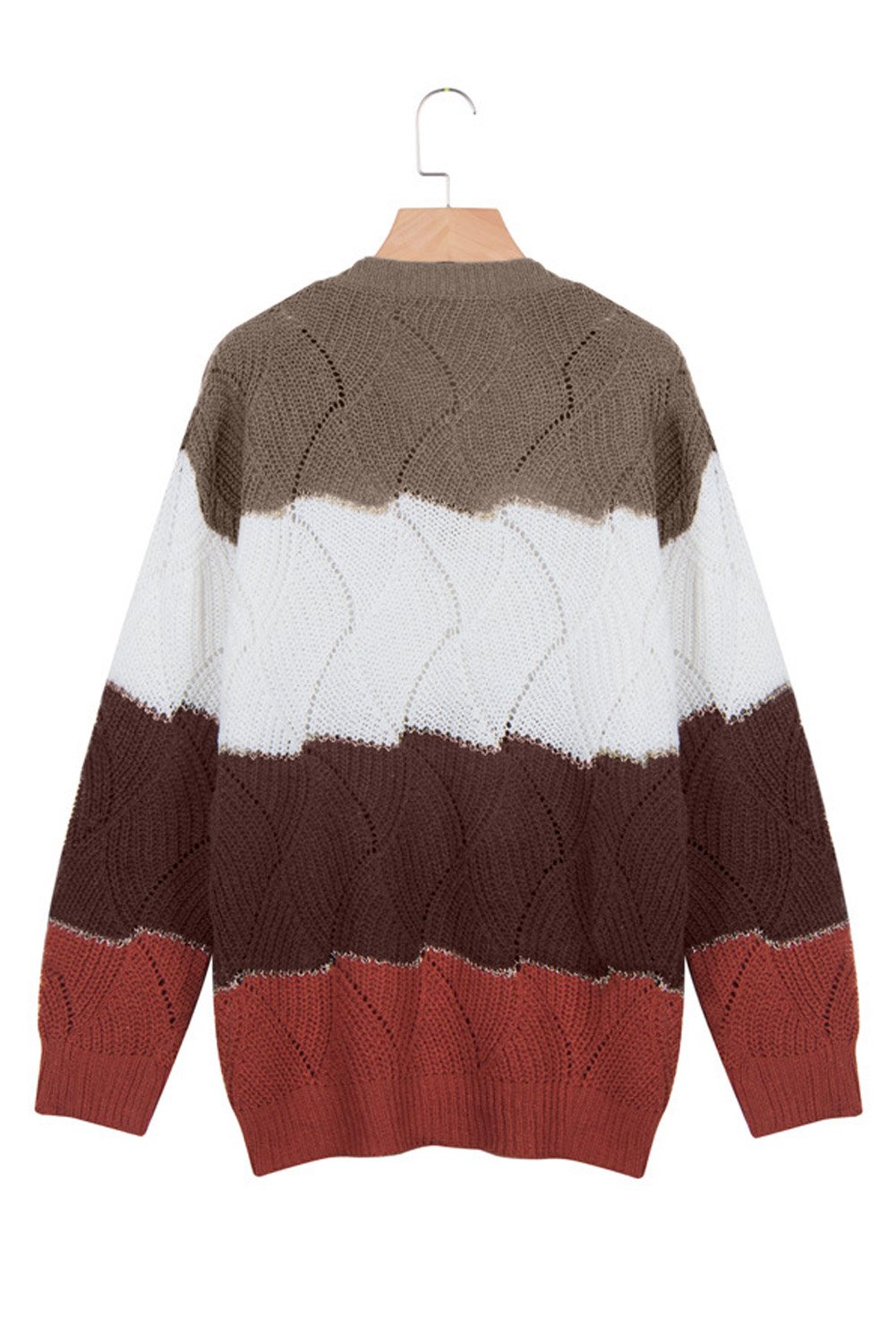 V Neck Colorblock Textured Knit Sweater featuring stylish contrast colors and a cozy fit, perfect for winter fashion.