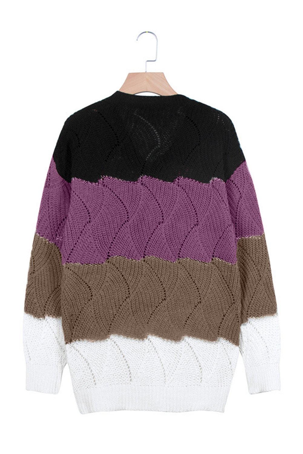 V Neck Colorblock Textured Knit Sweater featuring stylish contrast colors and a cozy fit, perfect for winter fashion.