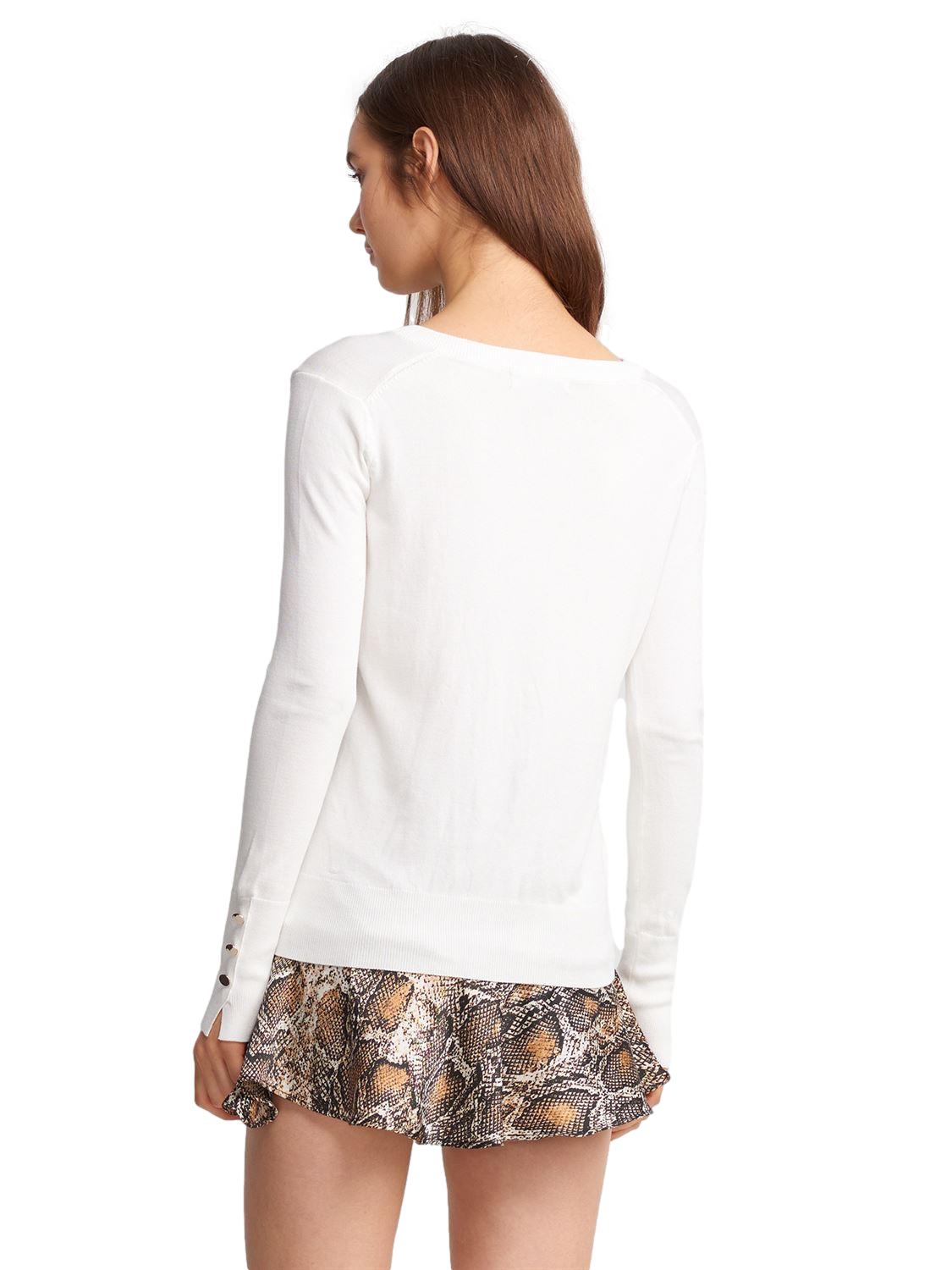 A stylish V Neck Cuff Dropped Sweater in soft fabric, showcasing a modern dropped cuff design and elegant V neckline.