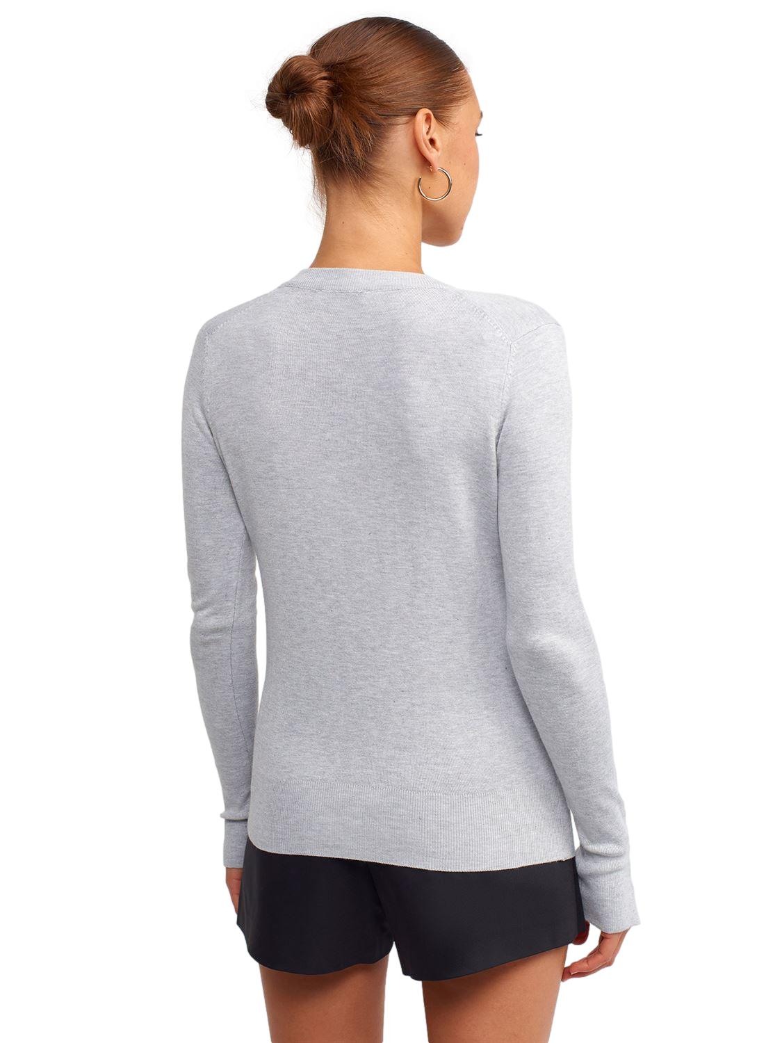 A stylish V Neck Cuff Dropped Sweater in soft fabric, showcasing a modern dropped cuff design and elegant V neckline.