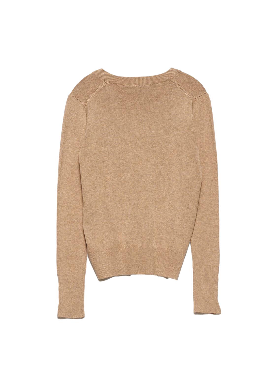 A stylish V Neck Cuff Dropped Sweater in soft fabric, showcasing a modern dropped cuff design and elegant V neckline.