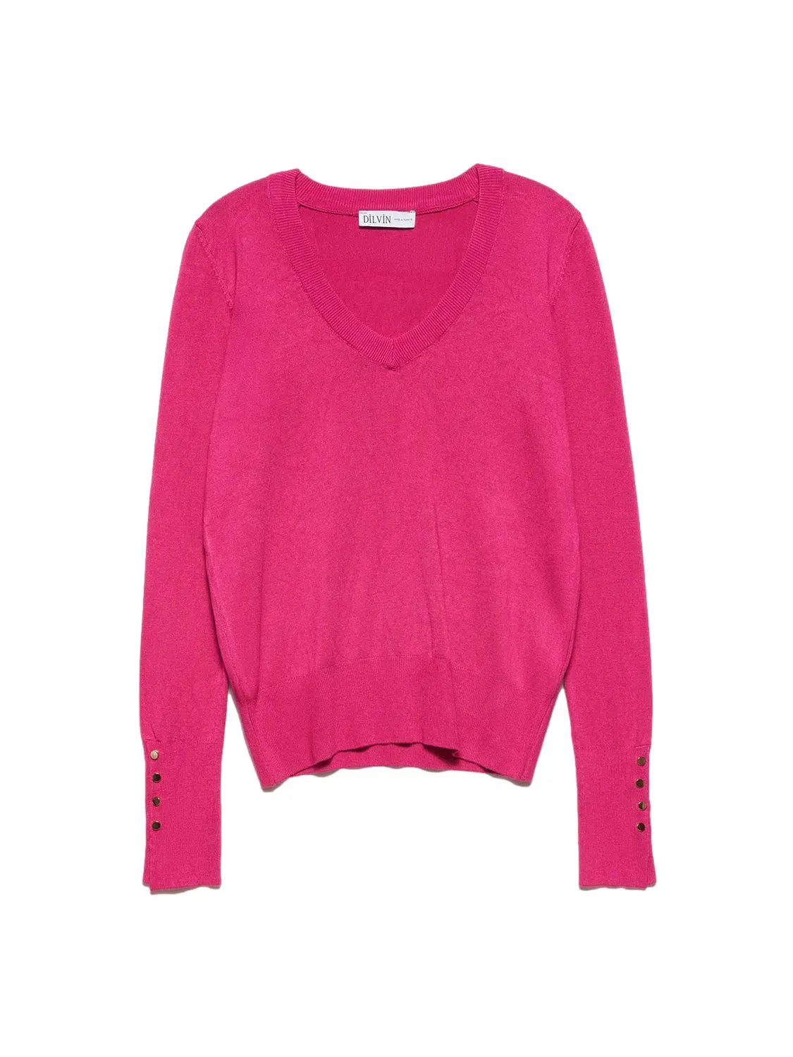 A stylish V Neck Cuff Dropped Sweater in soft fabric, showcasing a modern dropped cuff design and elegant V neckline.