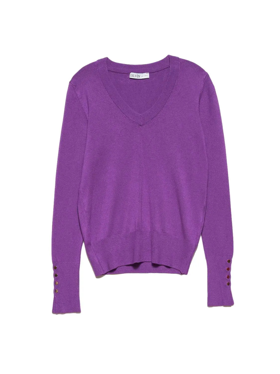 A stylish V Neck Cuff Dropped Sweater in soft fabric, showcasing a modern dropped cuff design and elegant V neckline.