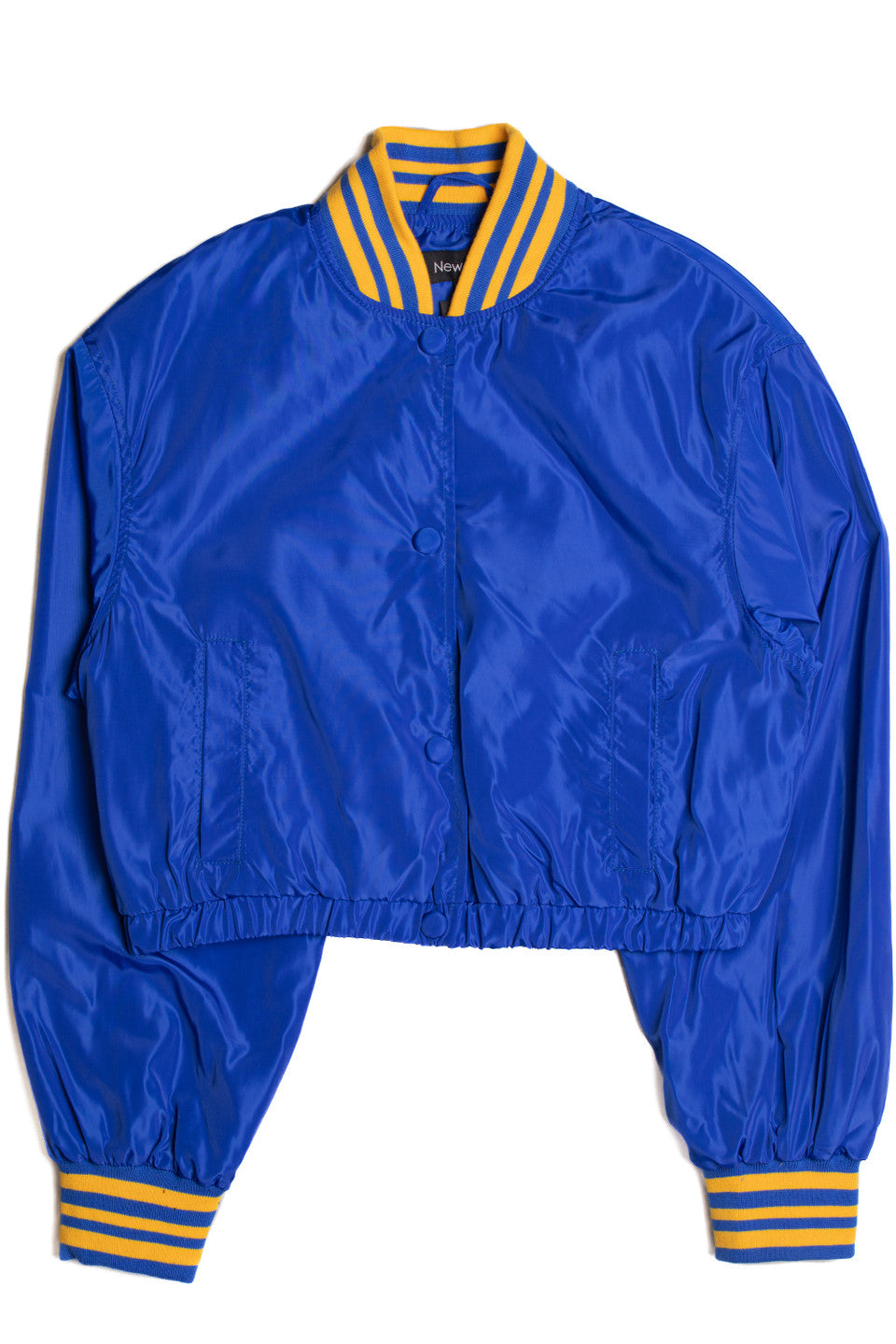 Varsity Ribbed Collegiate Jacket in stylish ribbed design, made from 100% polyester, perfect for casual wear.