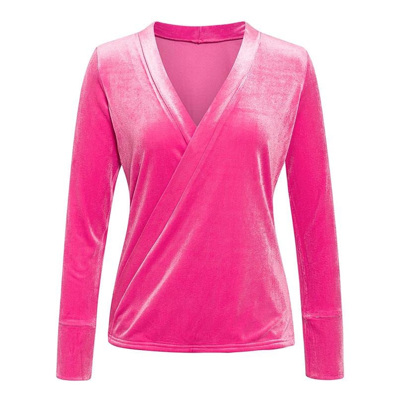 Glamaker women's velvet shirt featuring a sexy v-neck design and full-length sleeves, perfect for clubbing or casual outings.