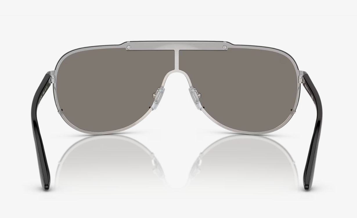 VERSACE Pilot Sunglasses VE2140 with silver metal frame and light grey mirror lenses, showcasing a stylish and elegant design.