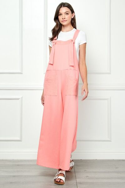 Veveret Wide Strap French Terry Overalls in a stylish design, showcasing wide straps and soft fabric, perfect for casual wear.