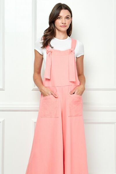 Veveret Wide Strap French Terry Overalls in a stylish design, showcasing wide straps and soft fabric, perfect for casual wear.