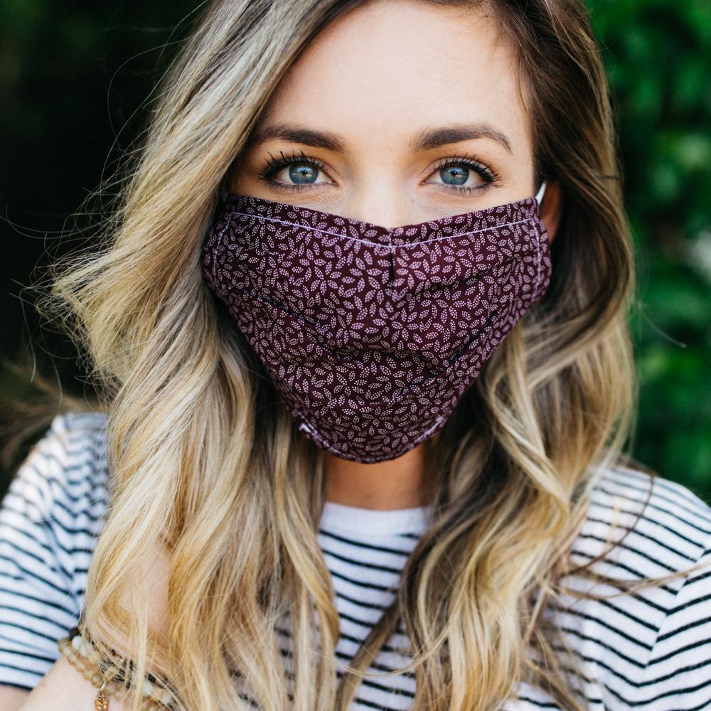 Vineyard Wine Face Mask made of breathable cotton with pleats for comfort and a filter pocket.