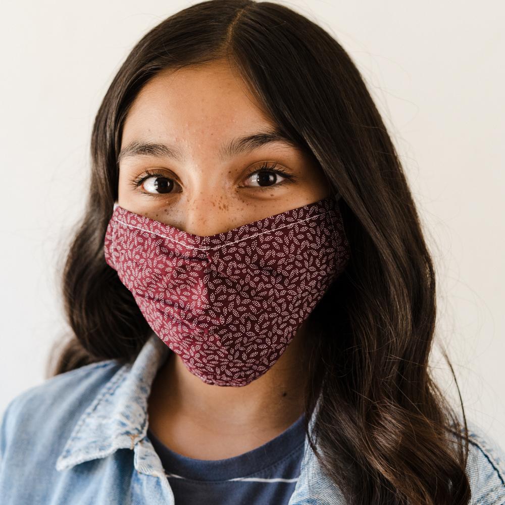 Vineyard Wine Face Mask made of breathable cotton with pleats for comfort and a filter pocket.